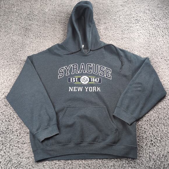 Syracuse New York Hoodie Mens Large Blue Destination Pullover Graphic Sweatshirt - Picture 1 of 6